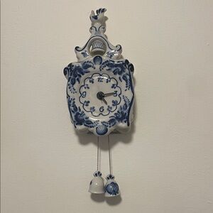 Vintage  Ceramic Blue and White Wall Clock